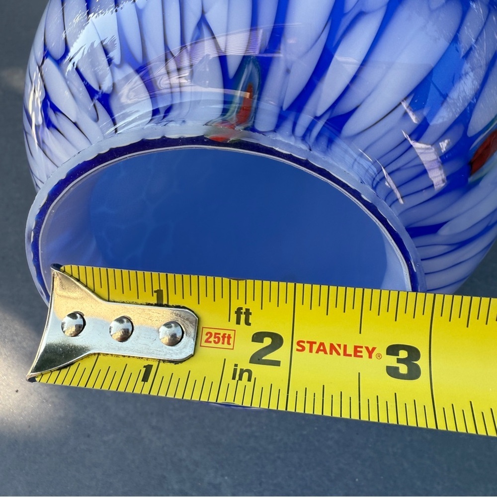 Italian Millefiori Blue and White Hand Blown Art Glass Vase or Light Cover - Picture 4 of 17